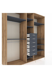 Kronos Dolap 10 Raflı 6 Çekmeceli 3 Askılı 220x59x243 Çam-Antrasit/Antrasit