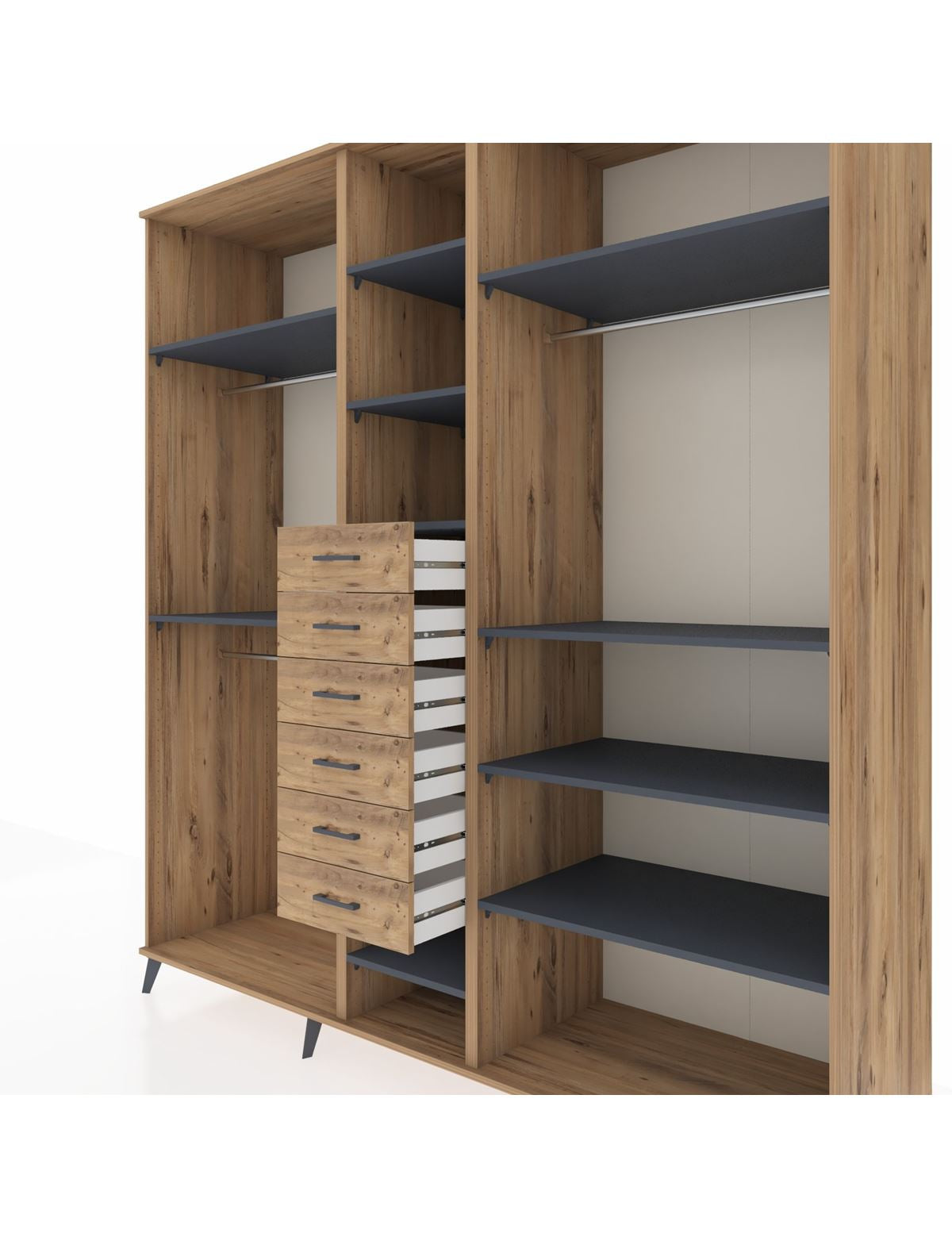 Kronos Dolap 10 Raflı 6 Çekmeceli 3 Askılı 220x59x243 - S784M034V27C