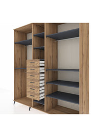 Kronos Dolap 10 Raflı 6 Çekmeceli 3 Askılı 220x59x243 Çam-Antrasit/Çam