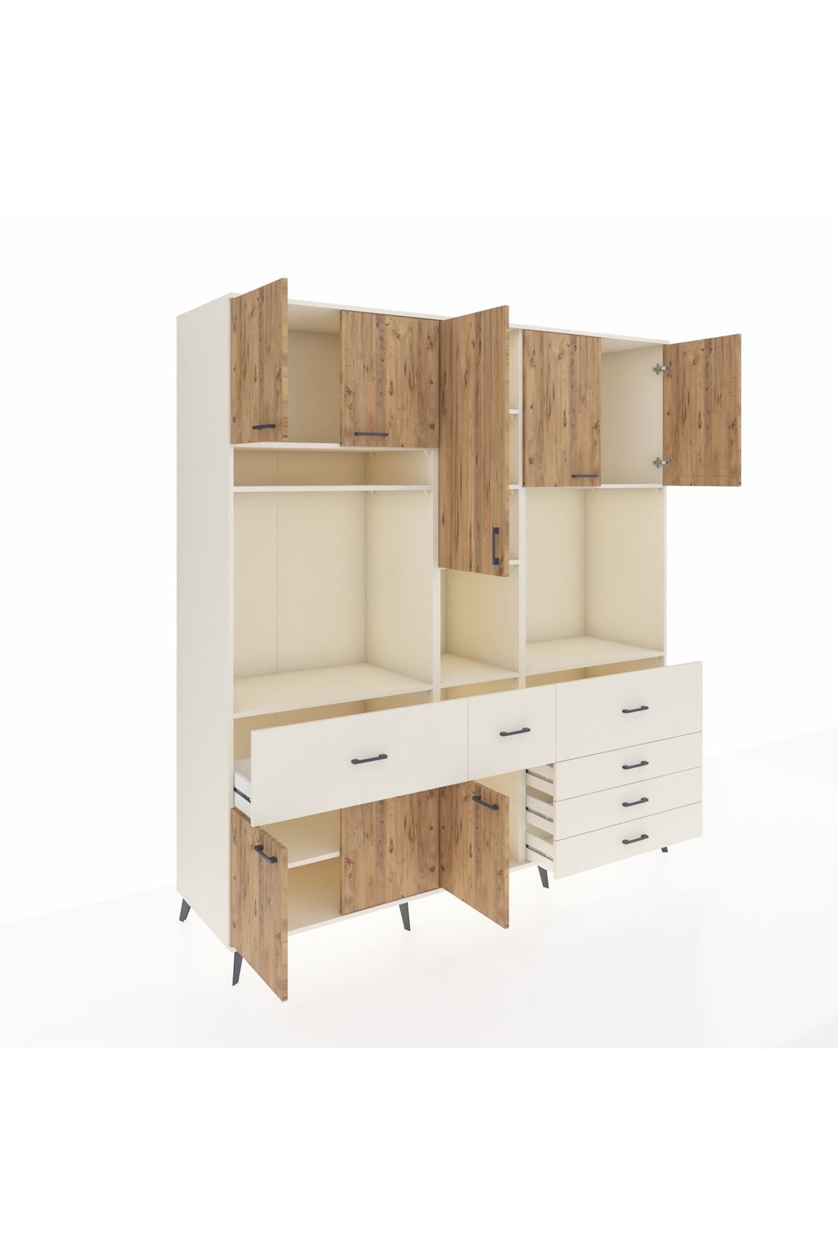 Kronos Dolap 10 Raflı 6 Çekmeceli 8 Kapaklı 220x59x243 Aytaşı-Çam/Aytaşı