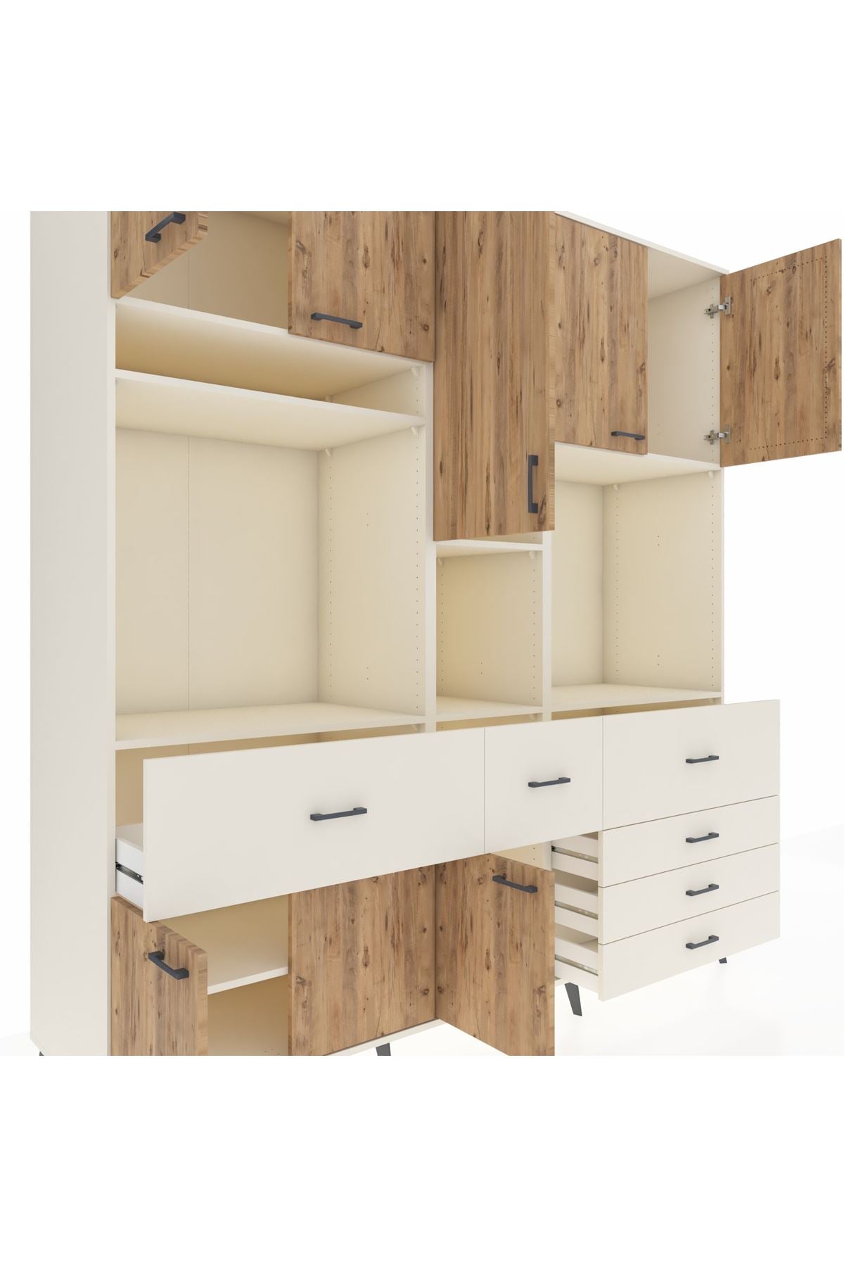 Kronos Dolap 10 Raflı 6 Çekmeceli 8 Kapaklı 220x59x243 Aytaşı-Çam/Aytaşı