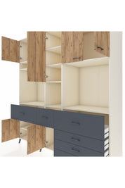 Kronos Dolap 10 Raflı 6 Çekmeceli 8 Kapaklı 220x59x243 Aytaşı-Çam/Antrasit