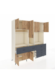 Kronos Dolap 10 Raflı 6 Çekmeceli 8 Kapaklı 220x59x243 Aytaşı-Çam/Antrasit