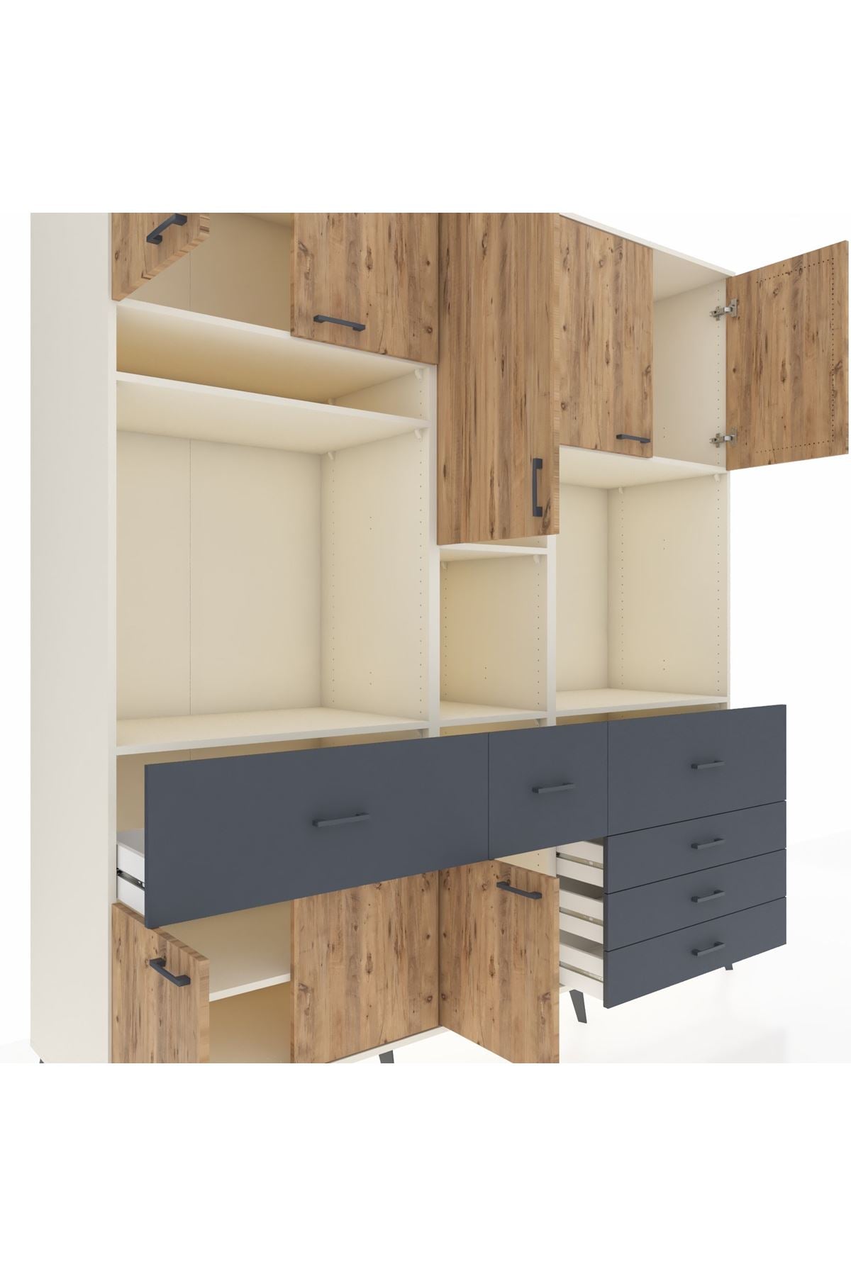 Kronos Dolap 10 Raflı 6 Çekmeceli 8 Kapaklı 220x59x243 Aytaşı-Çam/Antrasit