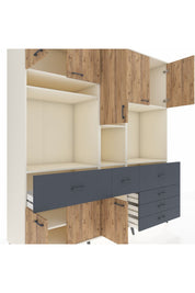 Kronos Dolap 10 Raflı 6 Çekmeceli 8 Kapaklı 220x59x243 Aytaşı-Çam/Antrasit