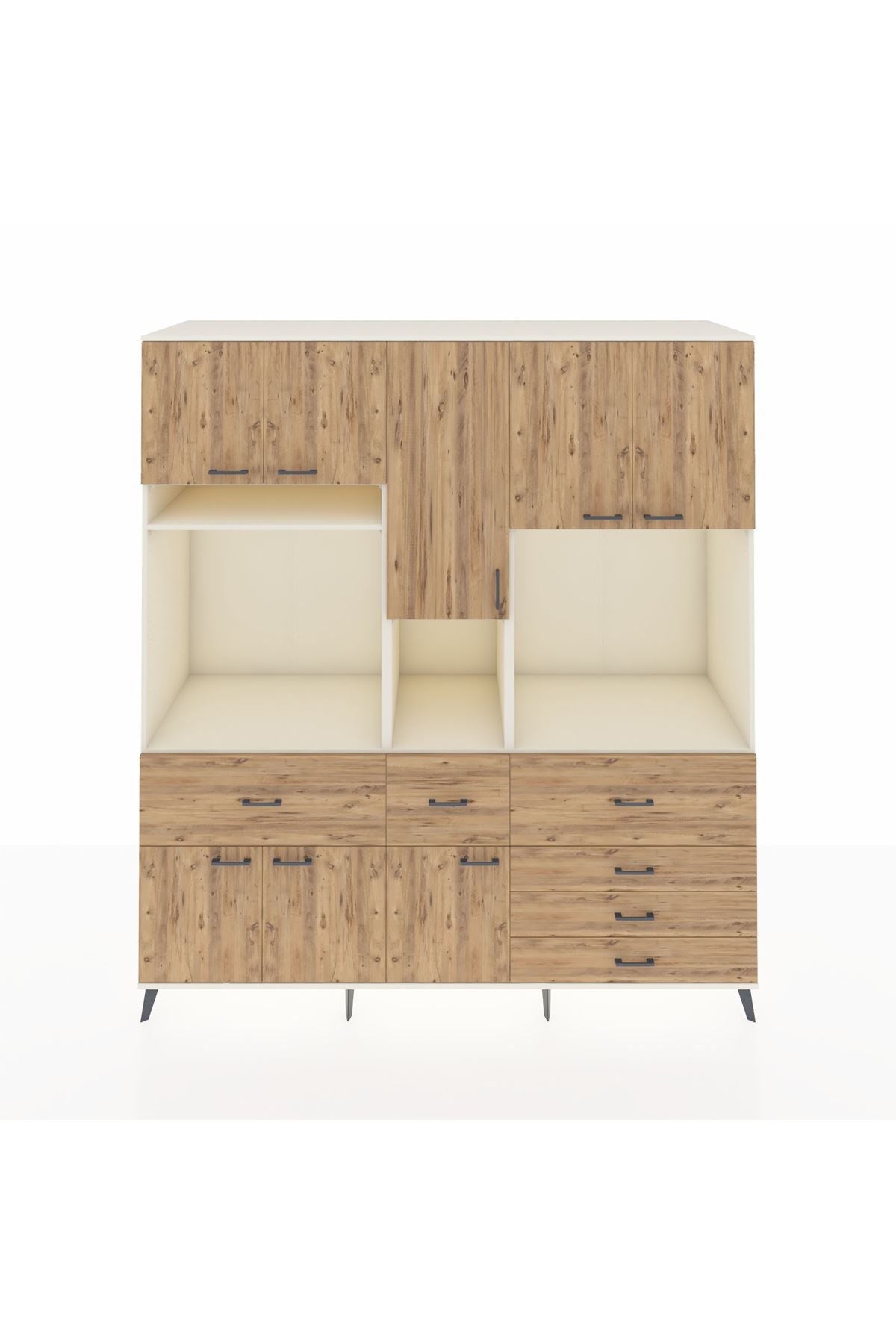 Kronos Dolap 10 Raflı 6 Çekmeceli 8 Kapaklı 220x59x243 Aytaşı-Çam/Çam