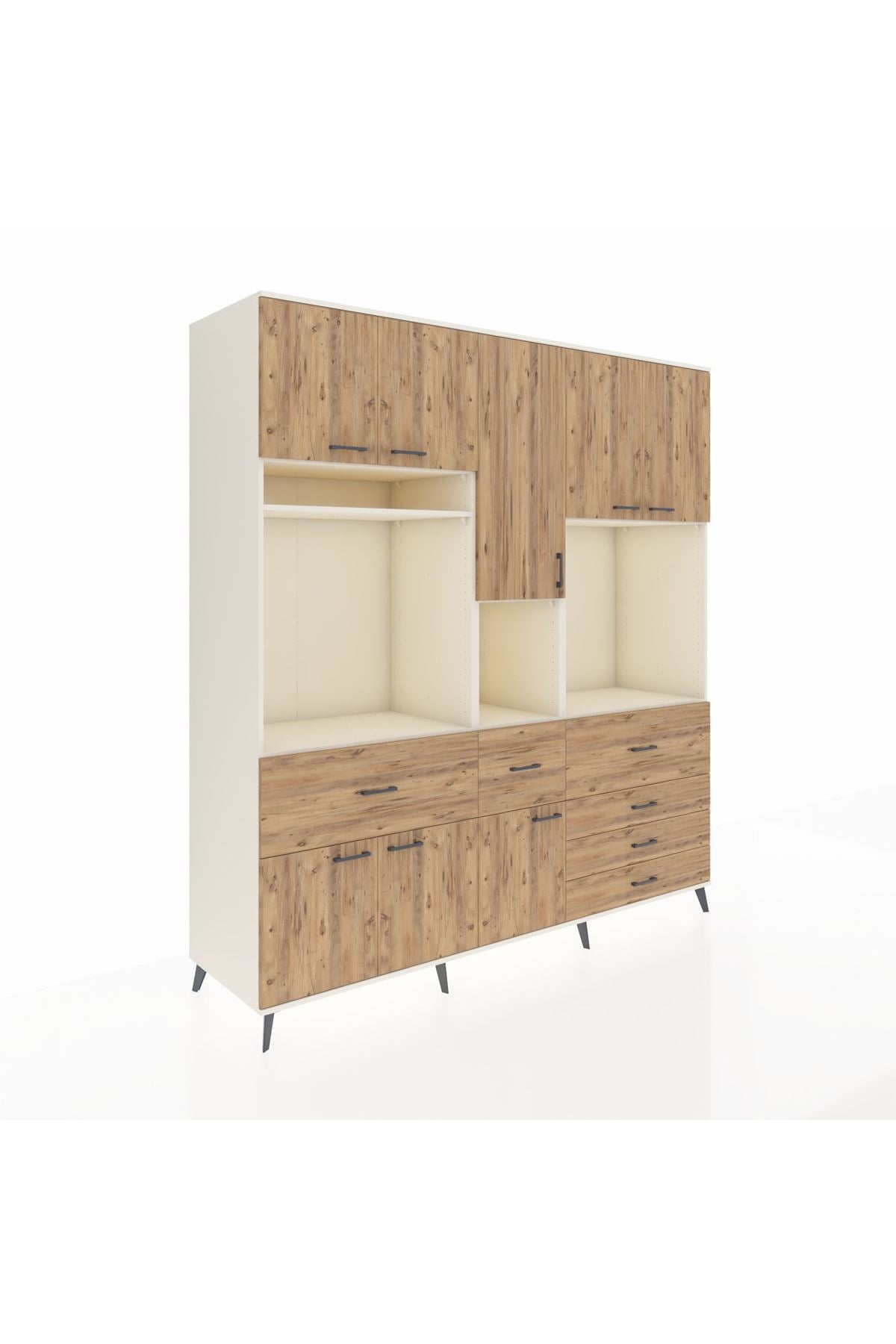 Kronos Dolap 10 Raflı 6 Çekmeceli 8 Kapaklı 220x59x243 Aytaşı-Çam/Çam