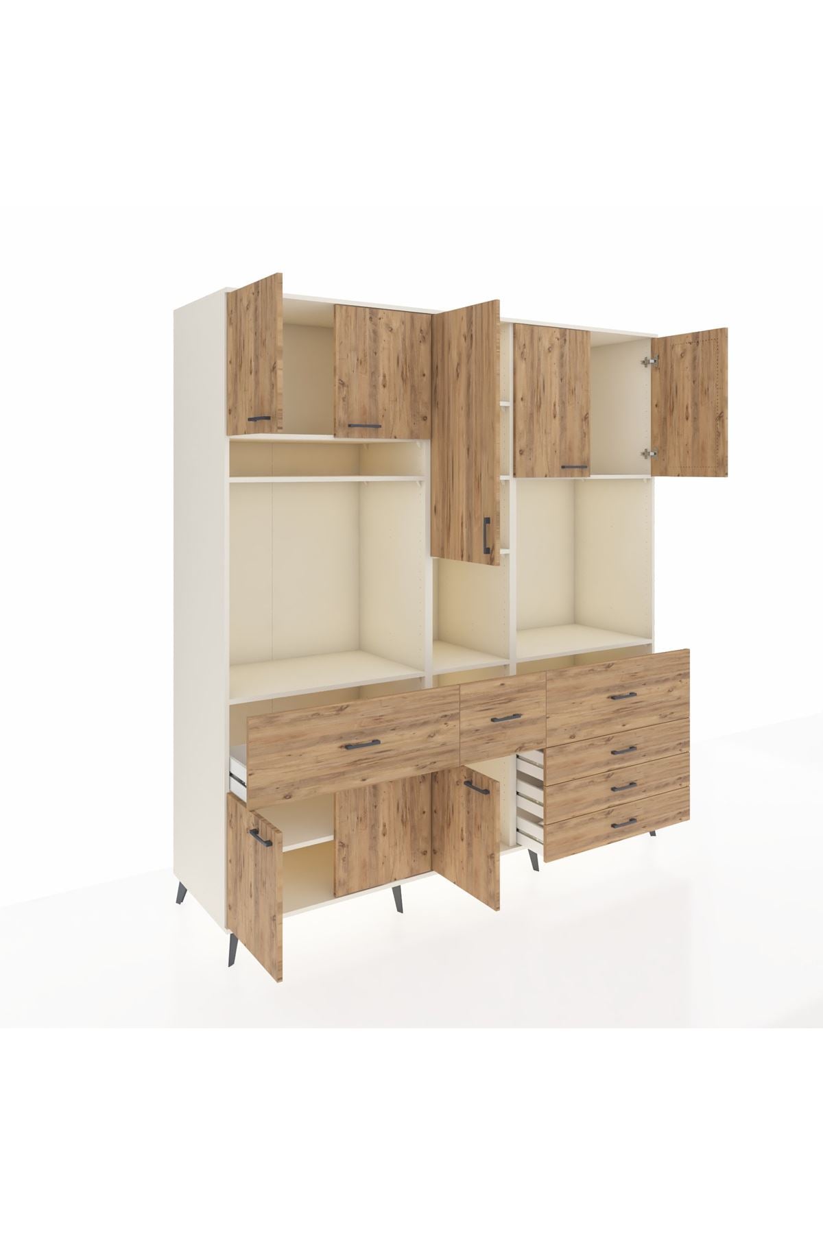 Kronos Dolap 10 Raflı 6 Çekmeceli 8 Kapaklı 220x59x243 Aytaşı-Çam/Çam