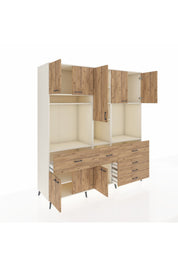 Kronos Dolap 10 Raflı 6 Çekmeceli 8 Kapaklı 220x59x243 Aytaşı-Çam/Çam