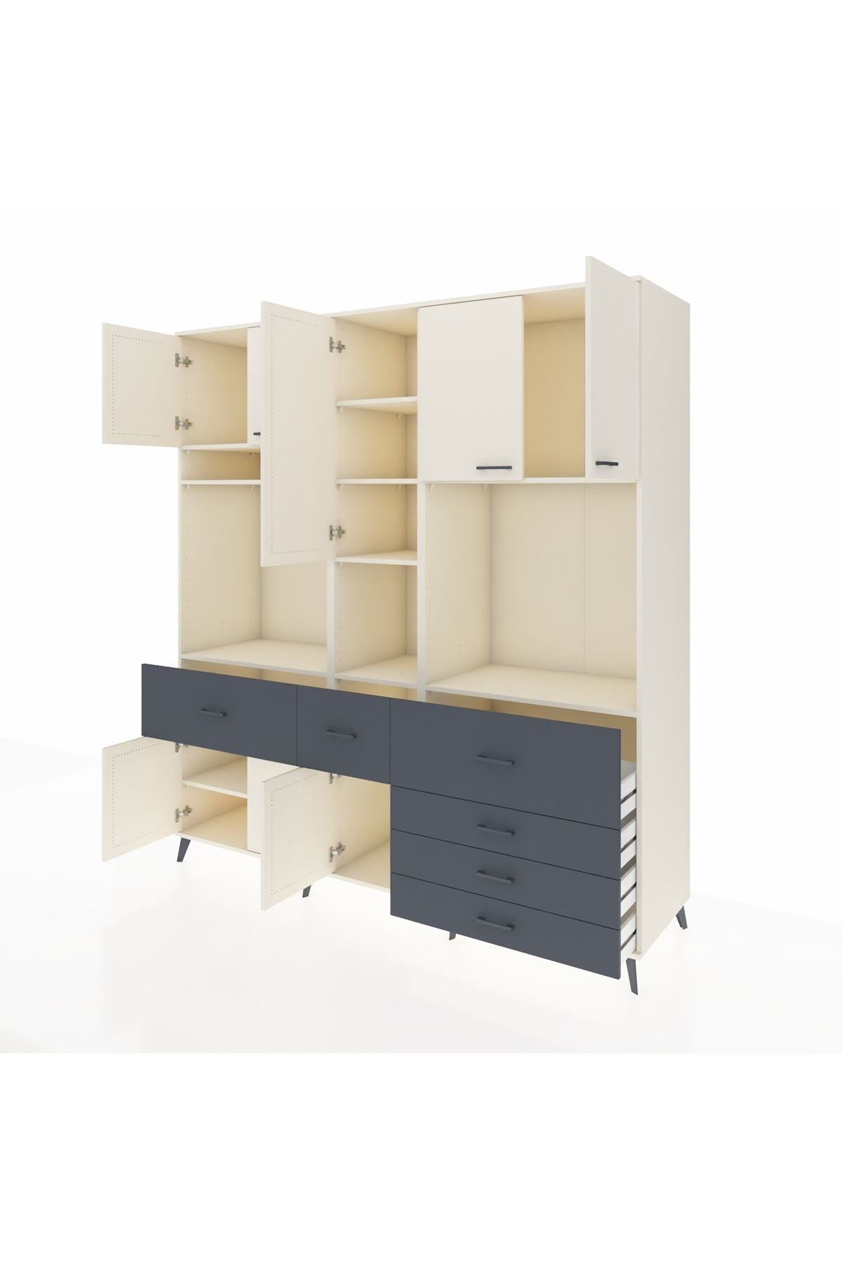 Kronos Dolap 10 Raflı 6 Çekmeceli 8 Kapaklı 220x59x243 Aytaşı-Aytaşı/Antrasit