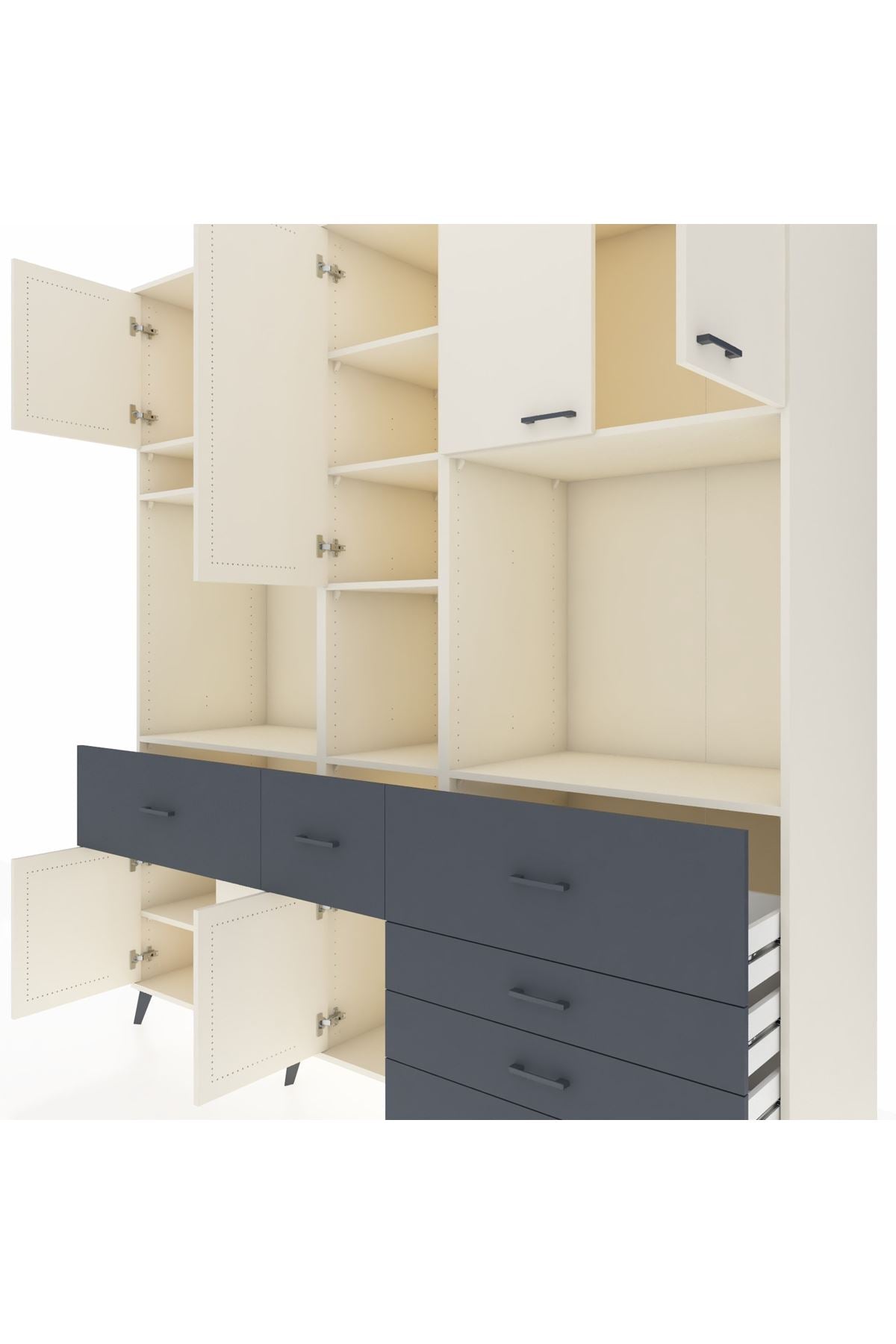 Kronos Dolap 10 Raflı 6 Çekmeceli 8 Kapaklı 220x59x243 Aytaşı-Aytaşı/Antrasit