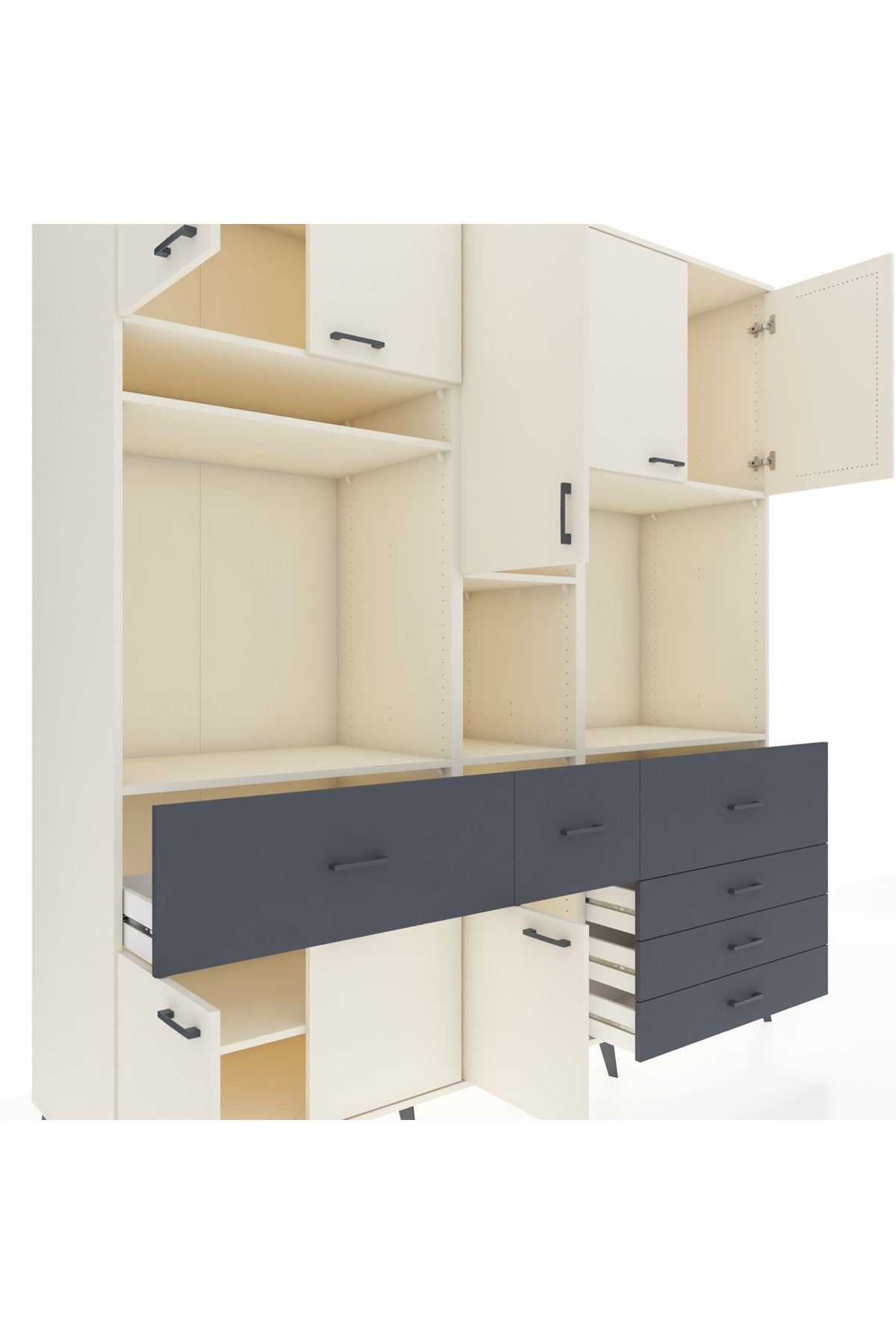 Kronos Dolap 10 Raflı 6 Çekmeceli 8 Kapaklı 220x59x243 Aytaşı-Aytaşı/Antrasit