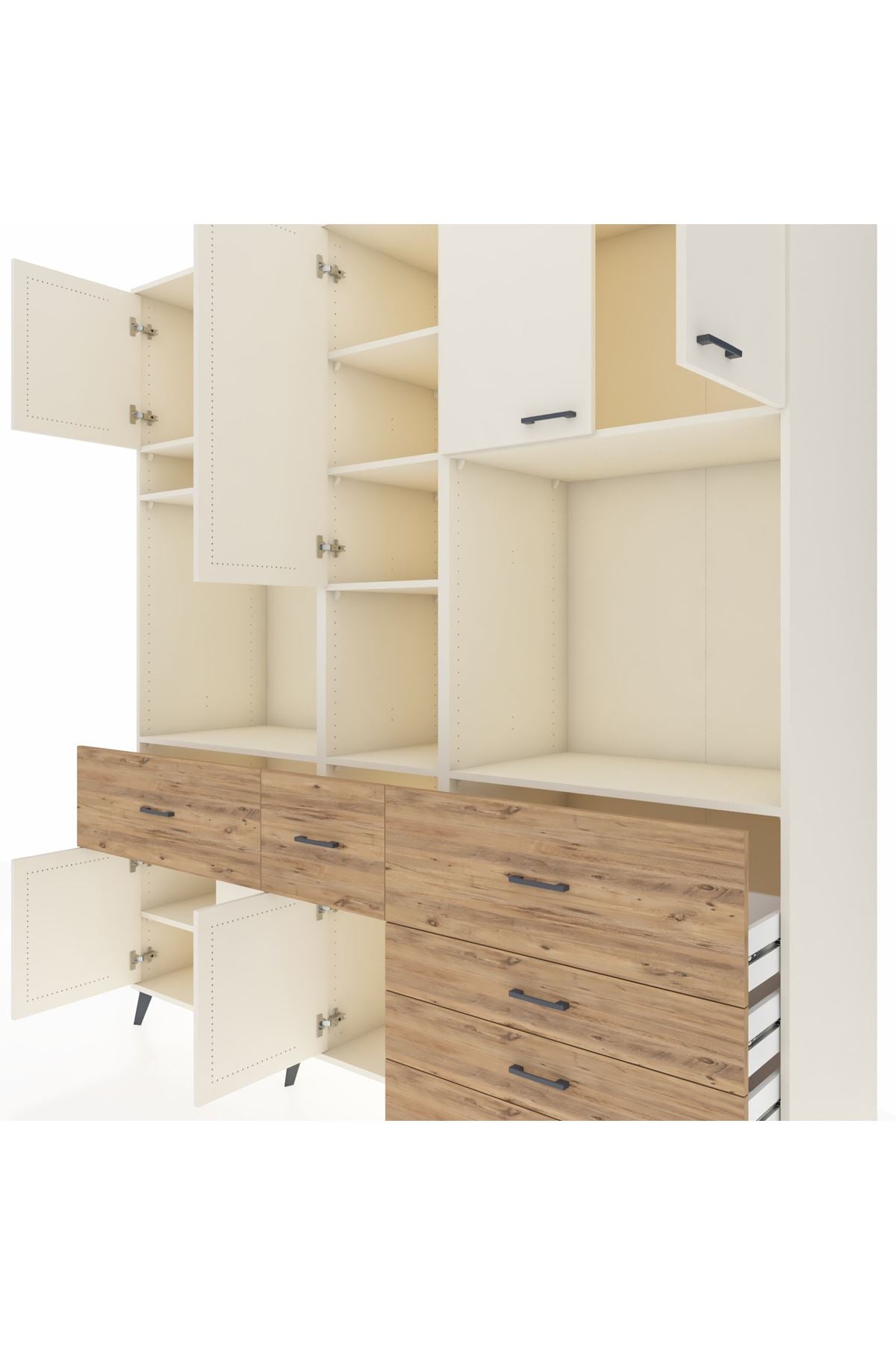 Kronos Dolap 10 Raflı 6 Çekmeceli 8 Kapaklı 220x59x243 Aytaşı-Aytaşı/Çam