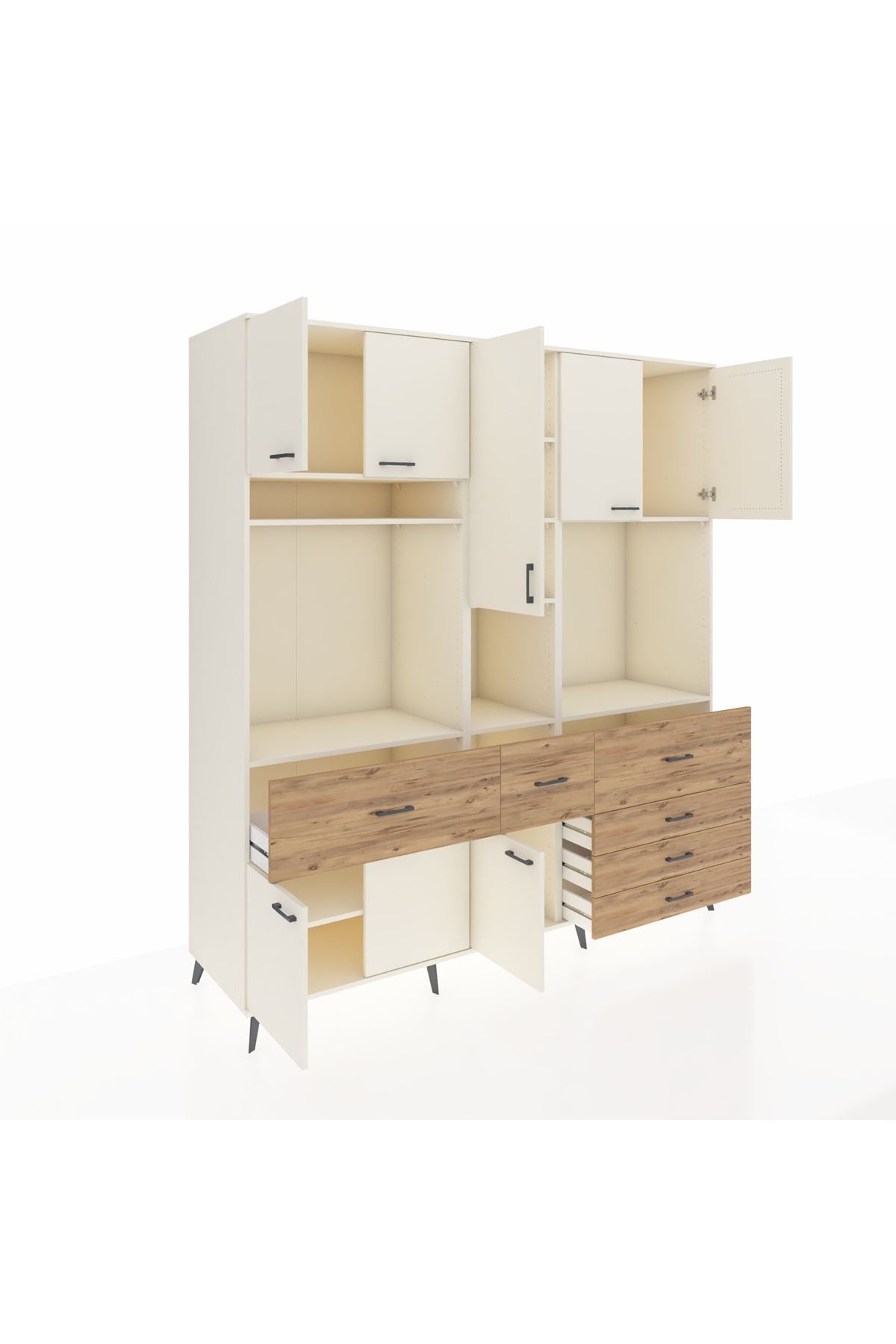 Kronos Dolap 10 Raflı 6 Çekmeceli 8 Kapaklı 220x59x243 Aytaşı-Aytaşı/Çam