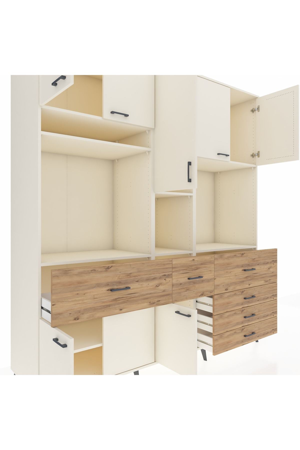 Kronos Dolap 10 Raflı 6 Çekmeceli 8 Kapaklı 220x59x243 Aytaşı-Aytaşı/Çam