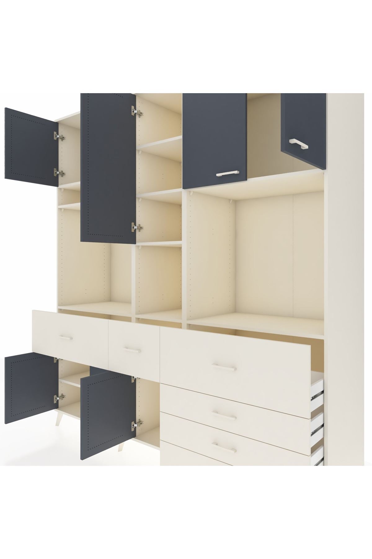 Kronos Dolap 10 Raflı 6 Çekmeceli 8 Kapaklı 220x59x243 Aytaşı-Antrasit/Aytaşı