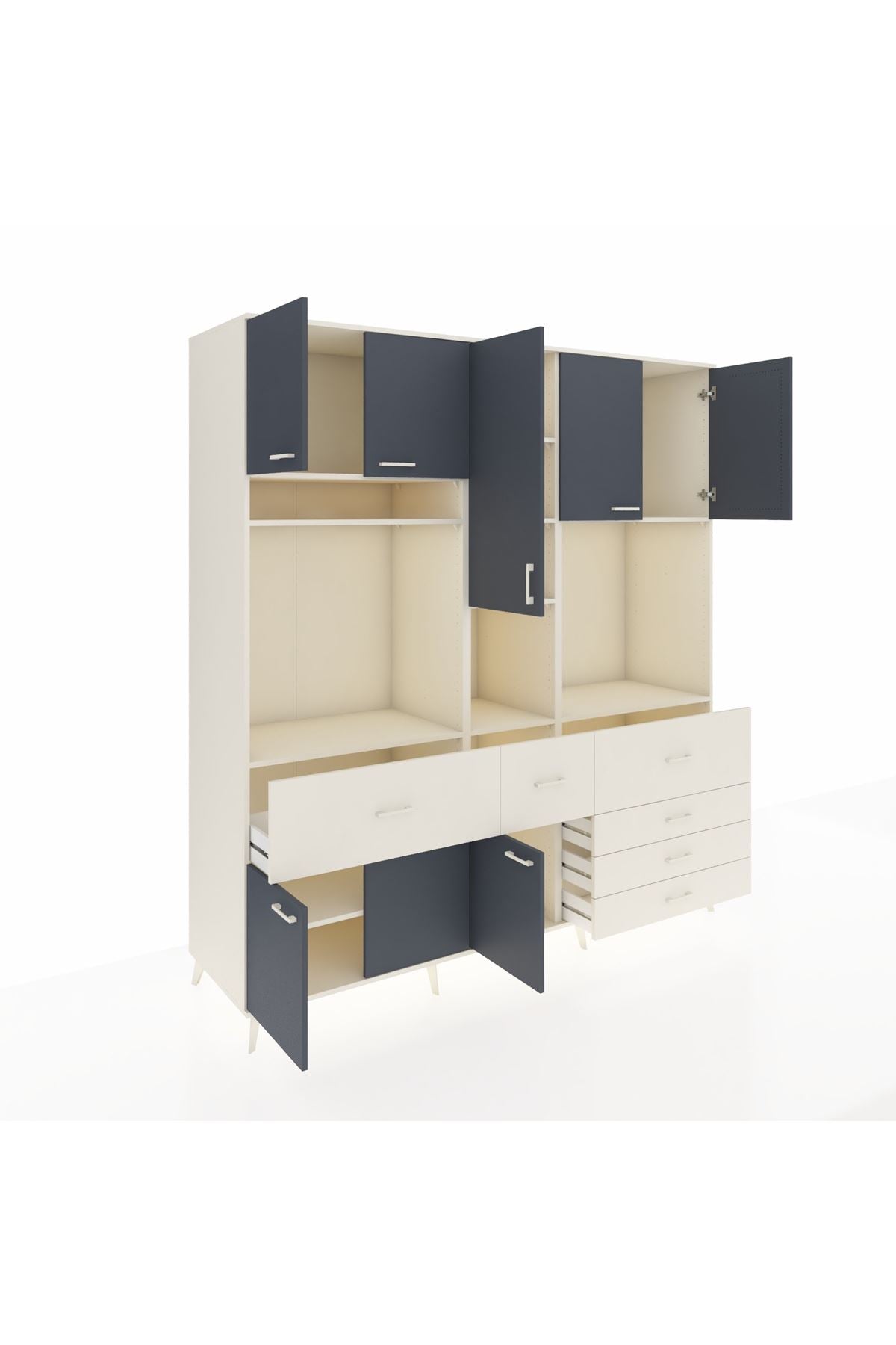 Kronos Dolap 10 Raflı 6 Çekmeceli 8 Kapaklı 220x59x243 Aytaşı-Antrasit/Aytaşı