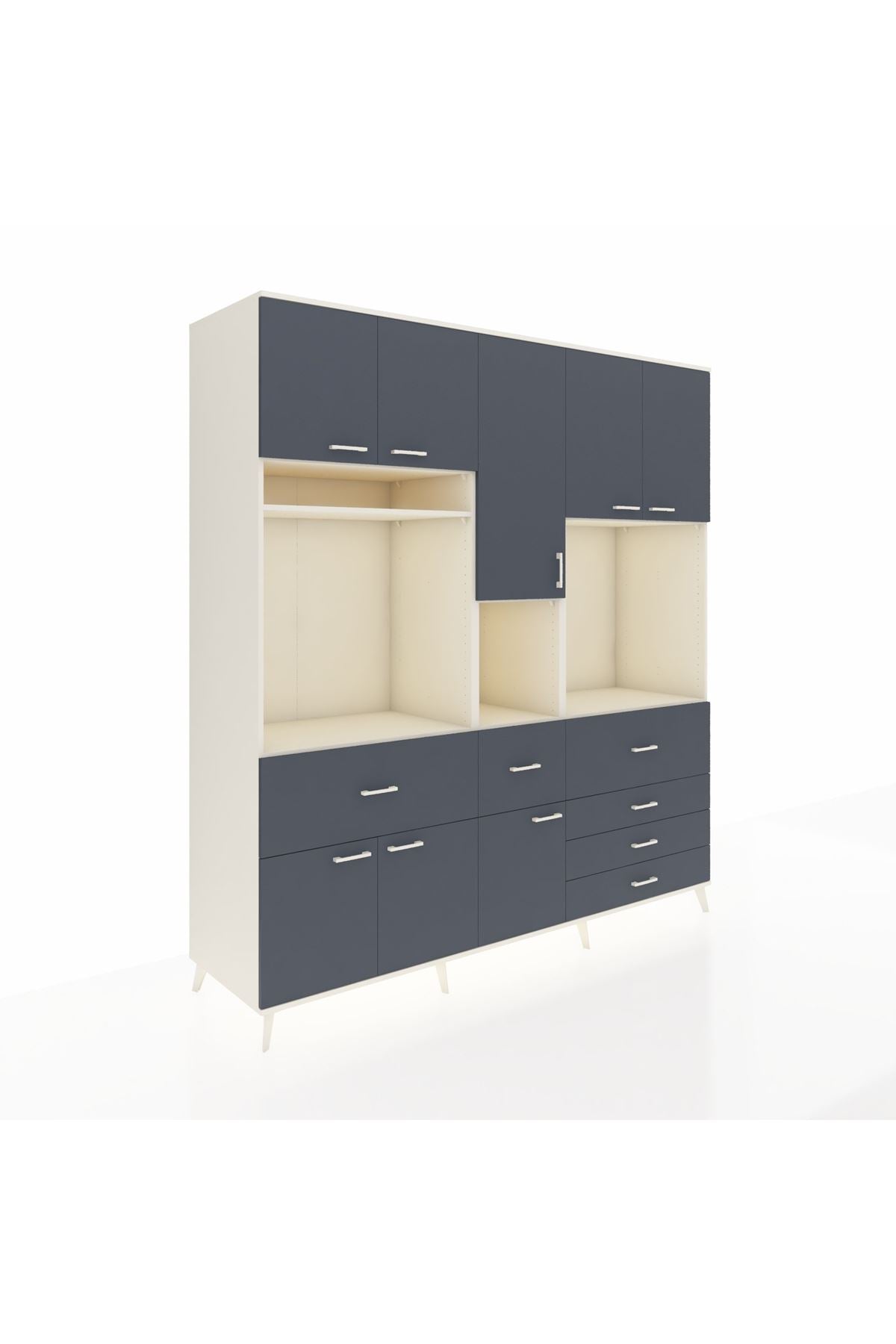 Kronos Dolap 10 Raflı 6 Çekmeceli 8 Kapaklı 220x59x243 Aytaşı-Antrasit/Antrasit