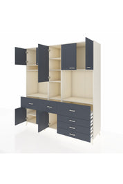 Kronos Dolap 10 Raflı 6 Çekmeceli 8 Kapaklı 220x59x243 Aytaşı-Antrasit/Antrasit