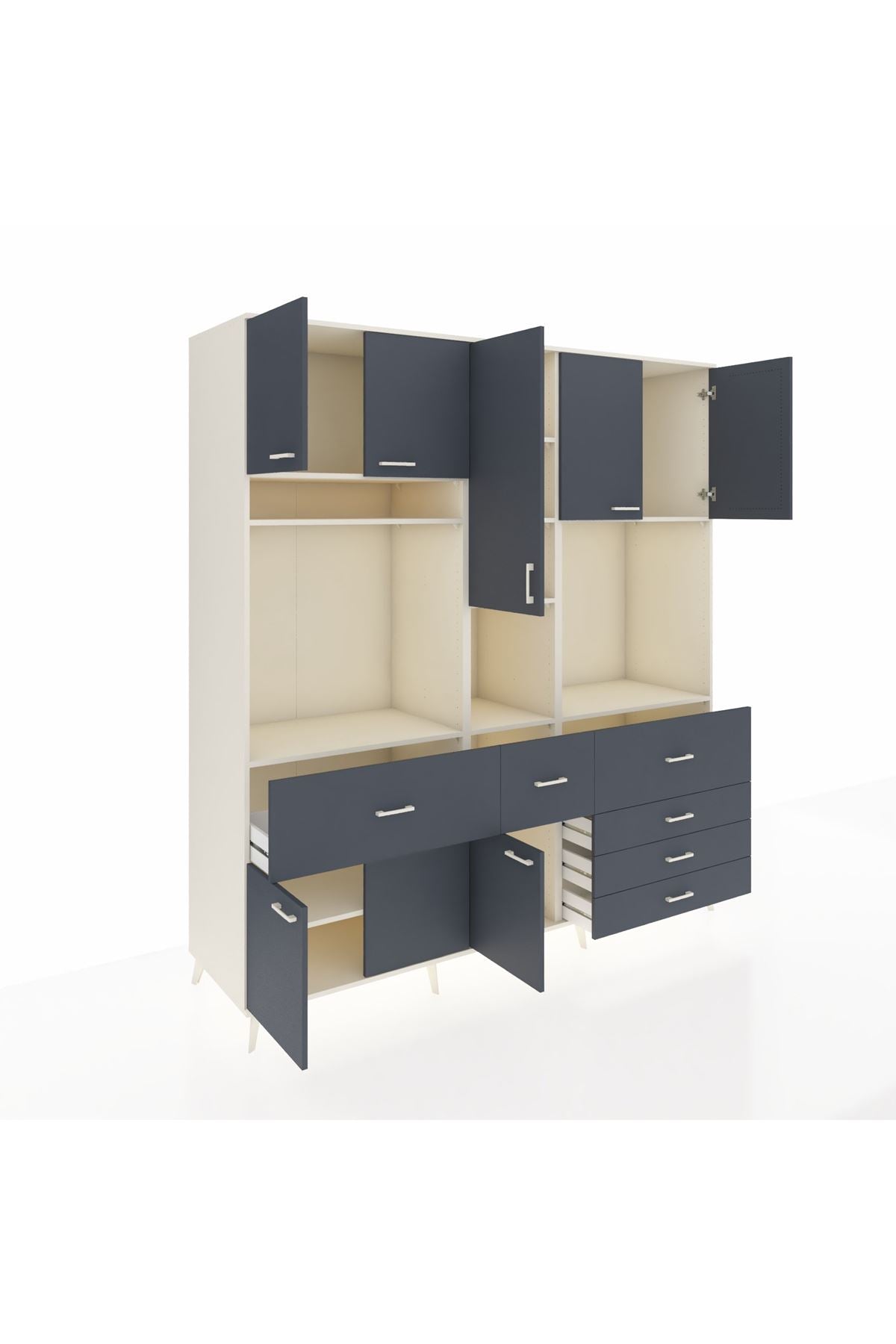 Kronos Dolap 10 Raflı 6 Çekmeceli 8 Kapaklı 220x59x243 Aytaşı-Antrasit/Antrasit