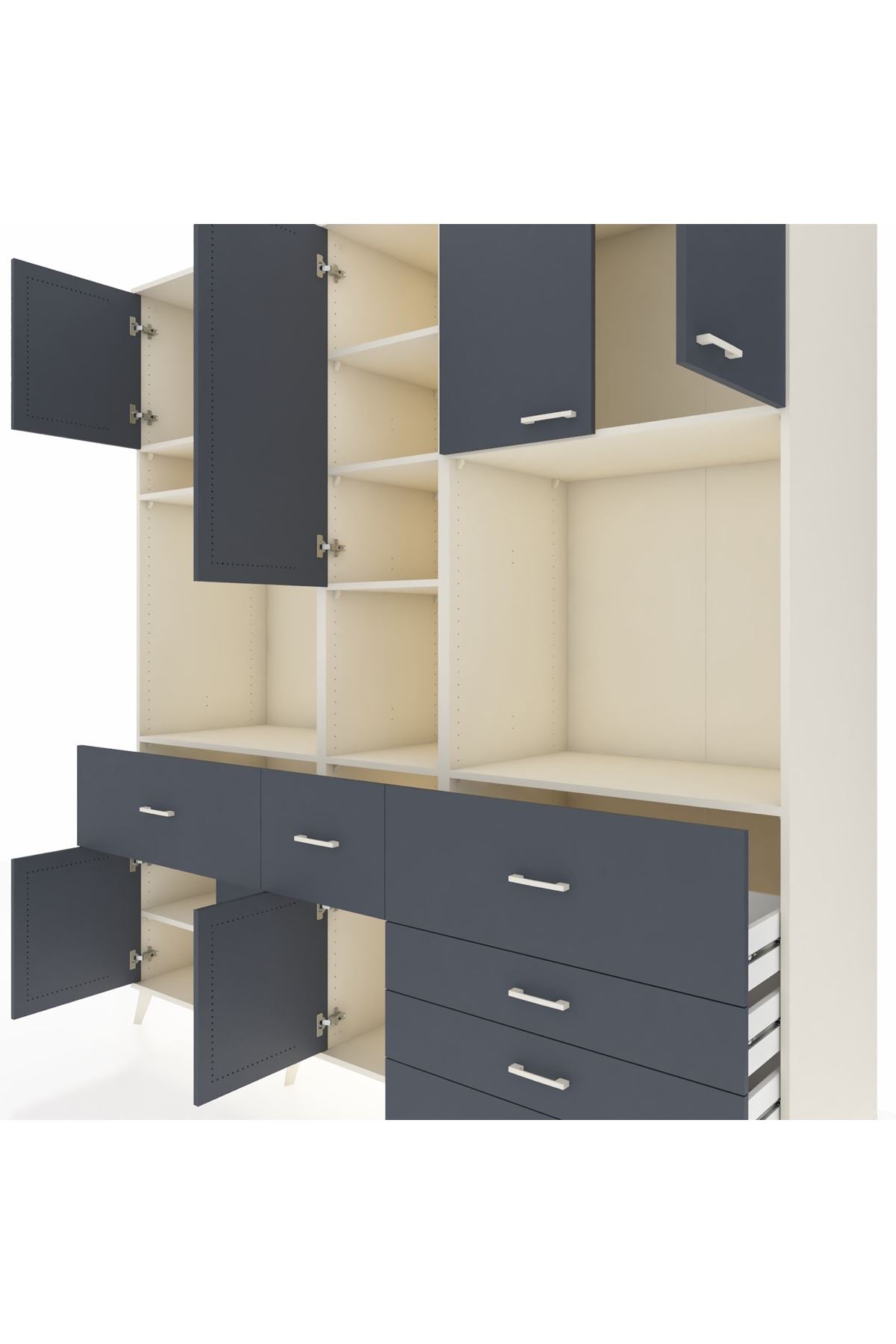 Kronos Dolap 10 Raflı 6 Çekmeceli 8 Kapaklı 220x59x243 Aytaşı-Antrasit/Antrasit