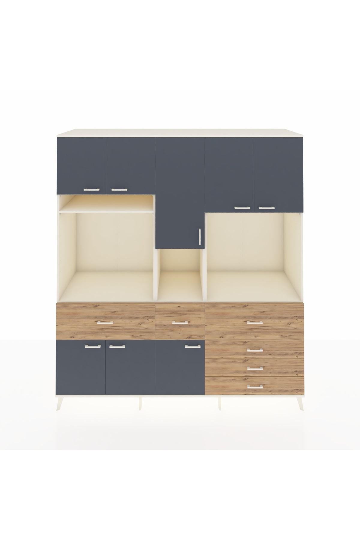 Kronos Dolap 10 Raflı 6 Çekmeceli 8 Kapaklı 220x59x243 Aytaşı-Antrasit/Çam