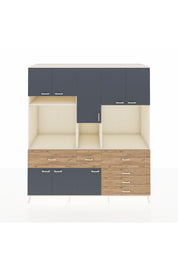 Kronos Dolap 10 Raflı 6 Çekmeceli 8 Kapaklı 220x59x243 Aytaşı-Antrasit/Çam