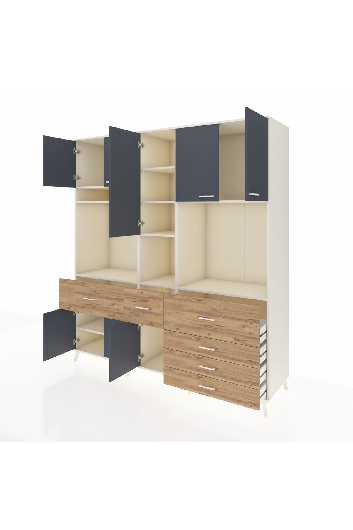 Kronos Dolap 10 Raflı 6 Çekmeceli 8 Kapaklı 220x59x243 Aytaşı-Antrasit/Çam