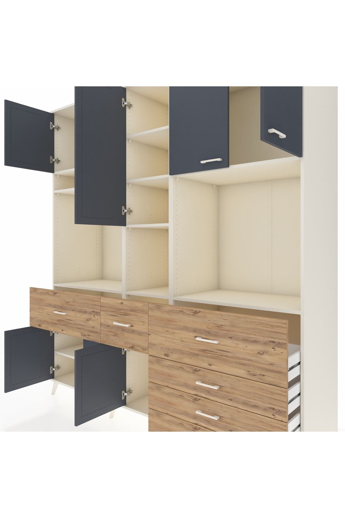 Kronos Dolap 10 Raflı 6 Çekmeceli 8 Kapaklı 220x59x243 Aytaşı-Antrasit/Çam