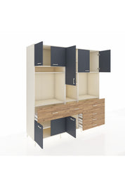 Kronos Dolap 10 Raflı 6 Çekmeceli 8 Kapaklı 220x59x243 Aytaşı-Antrasit/Çam