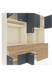 Kronos Dolap 10 Raflı 6 Çekmeceli 8 Kapaklı 220x59x243 Aytaşı-Antrasit/Çam