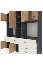 Kronos Dolap 10 Raflı 6 Çekmeceli 8 Kapaklı 220x59x243 Antrasit-Çam/Aytaşı