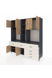 Kronos Dolap 10 Raflı 6 Çekmeceli 8 Kapaklı 220x59x243 Antrasit-Çam/Aytaşı