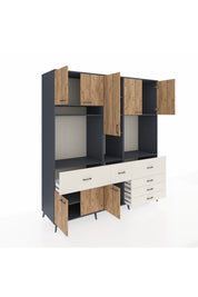 Kronos Dolap 10 Raflı 6 Çekmeceli 8 Kapaklı 220x59x243 Antrasit-Çam/Aytaşı