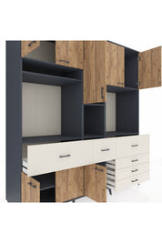 Kronos Dolap 10 Raflı 6 Çekmeceli 8 Kapaklı 220x59x243 Antrasit-Çam/Aytaşı