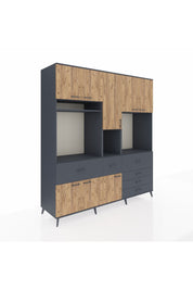 Kronos Dolap 10 Raflı 6 Çekmeceli 8 Kapaklı 220x59x243 Antrasit-Çam/Antrasit