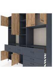Kronos Dolap 10 Raflı 6 Çekmeceli 8 Kapaklı 220x59x243 Antrasit-Çam/Antrasit