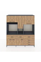 Kronos Dolap 10 Raflı 6 Çekmeceli 8 Kapaklı 220x59x243 Antrasit-Çam/Çam