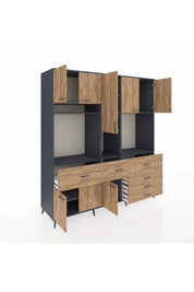 Kronos Dolap 10 Raflı 6 Çekmeceli 8 Kapaklı 220x59x243 Antrasit-Çam/Çam