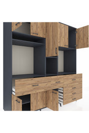 Kronos Dolap 10 Raflı 6 Çekmeceli 8 Kapaklı 220x59x243 Antrasit-Çam/Çam