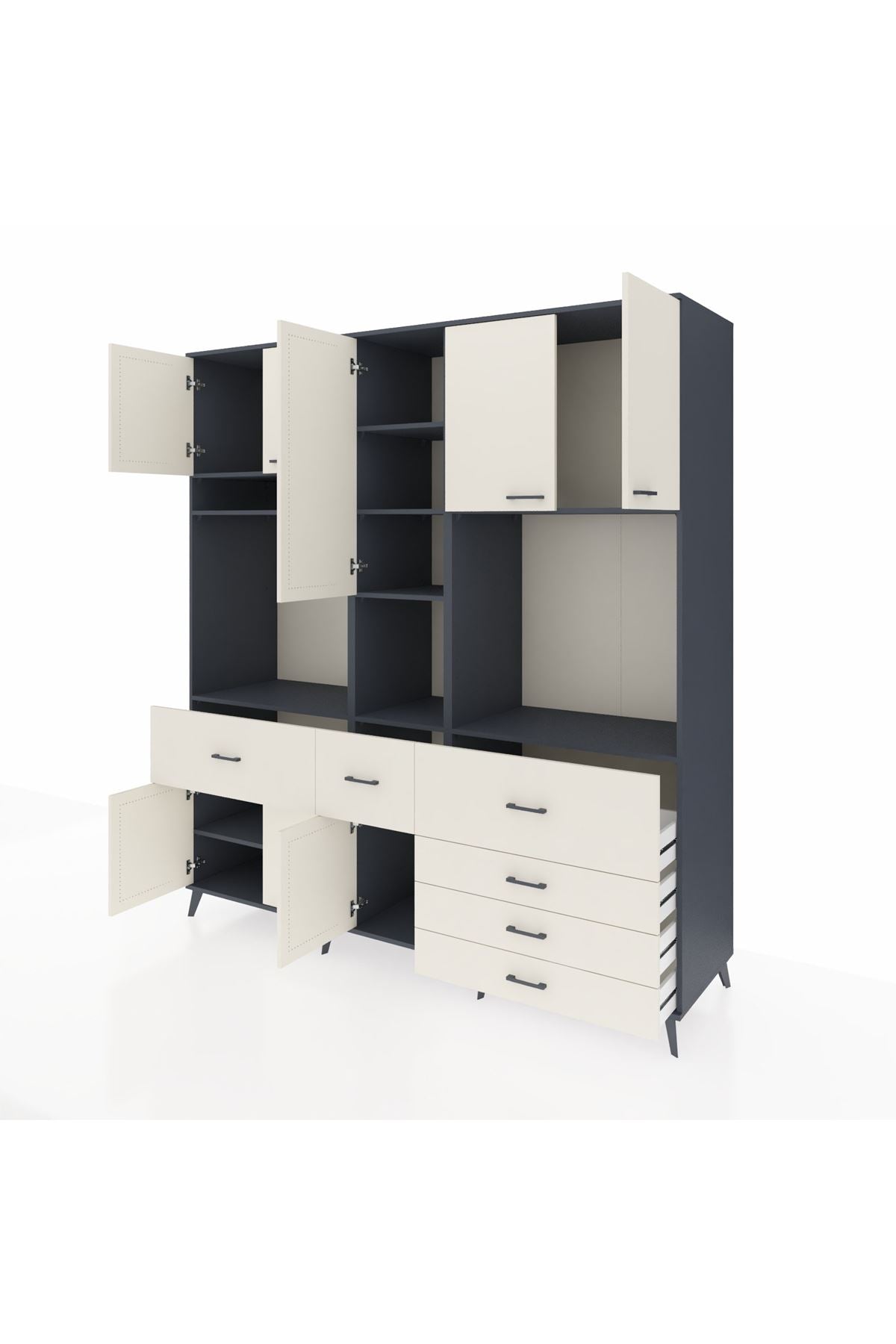 Kronos Dolap 10 Raflı 6 Çekmeceli 8 Kapaklı 220x59x243 Antrasit-Aytaşı/Aytaşı