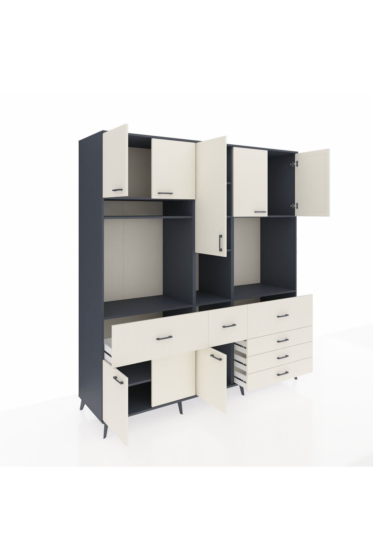 Kronos Dolap 10 Raflı 6 Çekmeceli 8 Kapaklı 220x59x243 Antrasit-Aytaşı/Aytaşı