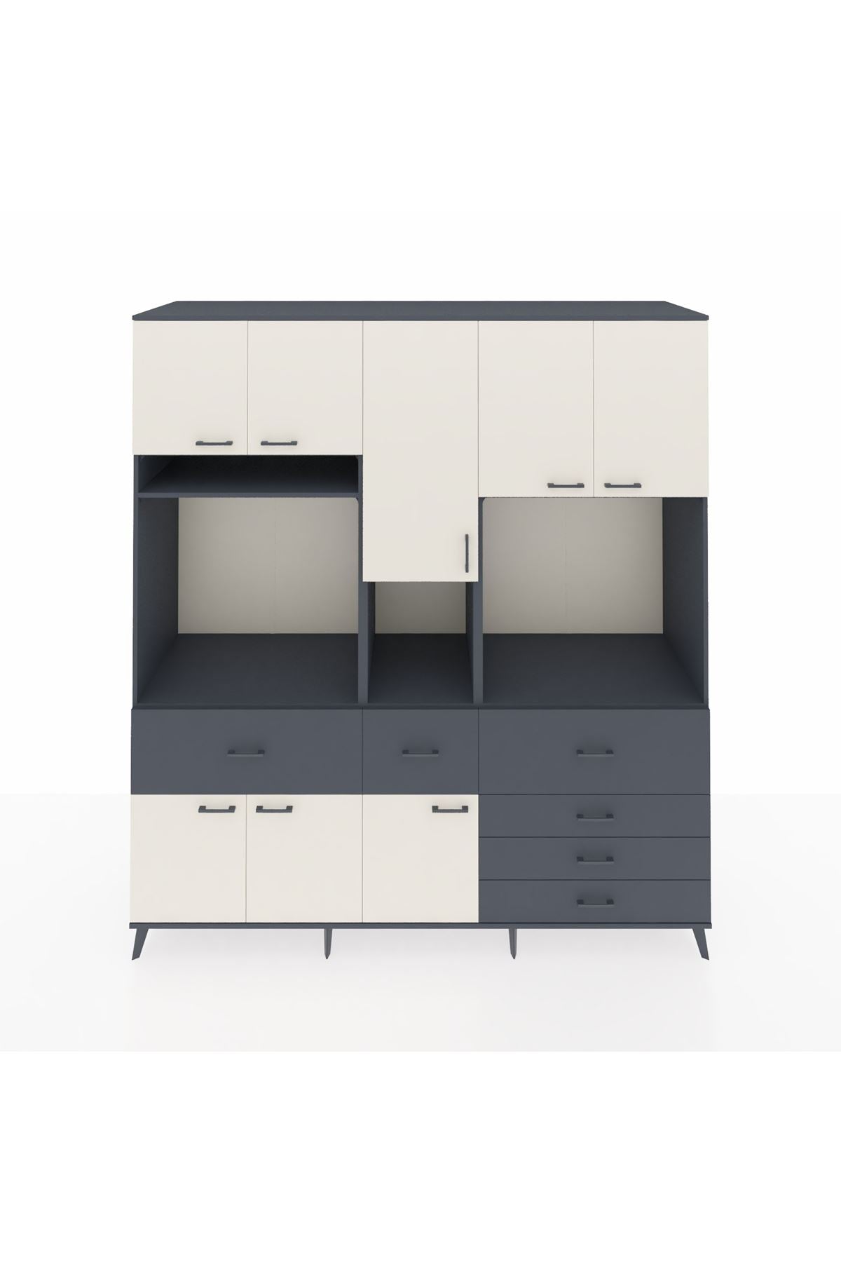 Kronos Dolap 10 Raflı 6 Çekmeceli 8 Kapaklı 220x59x243 Antrasit-Aytaşı/Antrasit
