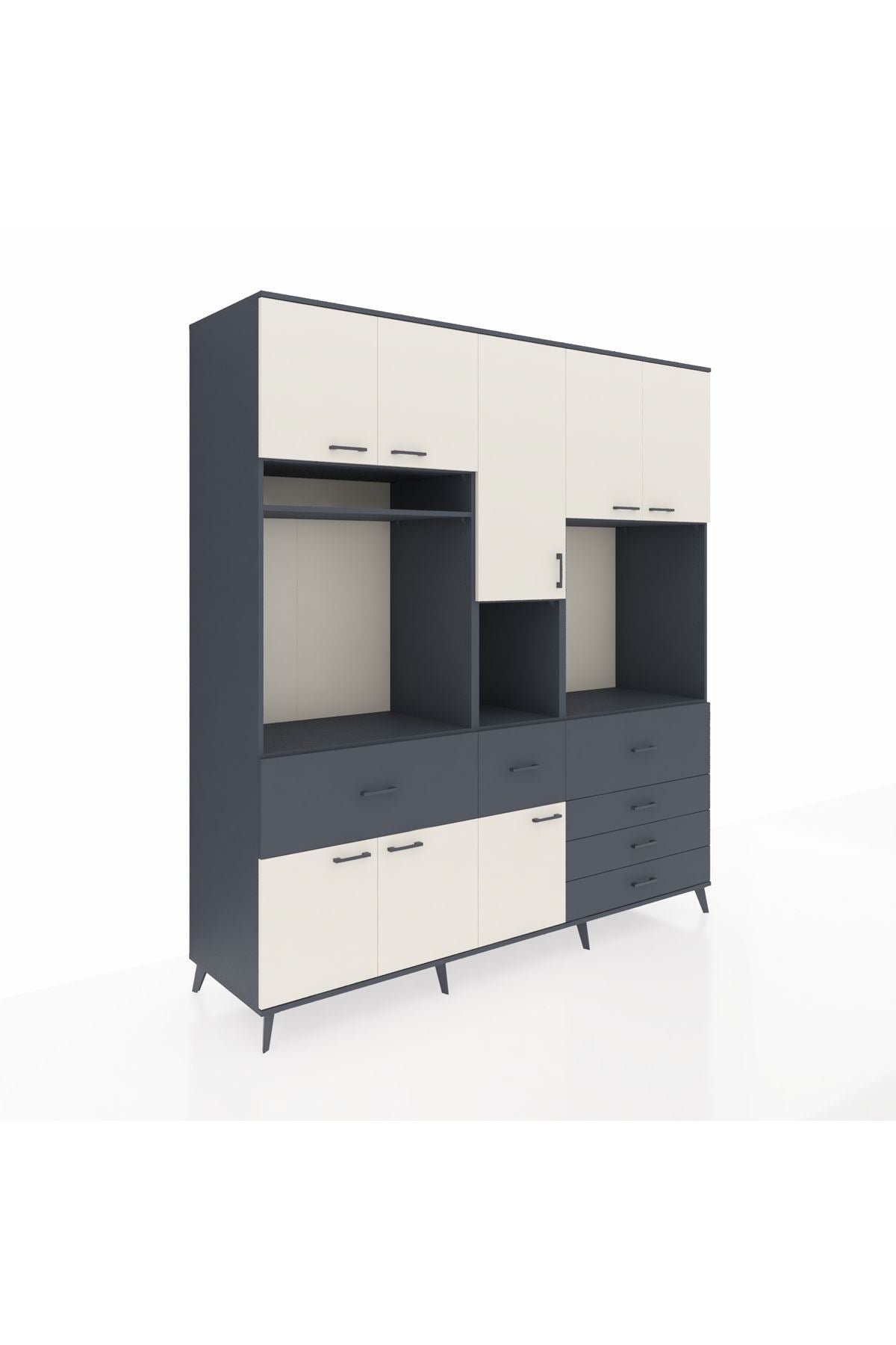 Kronos Dolap 10 Raflı 6 Çekmeceli 8 Kapaklı 220x59x243 Antrasit-Aytaşı/Antrasit