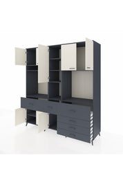 Kronos Dolap 10 Raflı 6 Çekmeceli 8 Kapaklı 220x59x243 Antrasit-Aytaşı/Antrasit