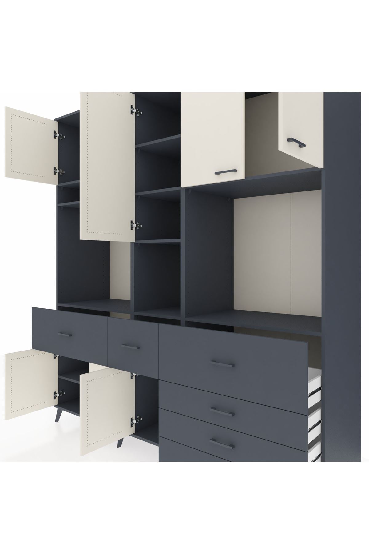 Kronos Dolap 10 Raflı 6 Çekmeceli 8 Kapaklı 220x59x243 Antrasit-Aytaşı/Antrasit