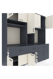 Kronos Dolap 10 Raflı 6 Çekmeceli 8 Kapaklı 220x59x243 Antrasit-Aytaşı/Antrasit