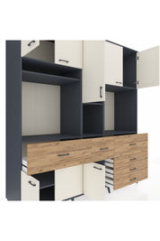 Kronos Dolap 10 Raflı 6 Çekmeceli 8 Kapaklı 220x59x243 Antrasit-Aytaşı/Çam