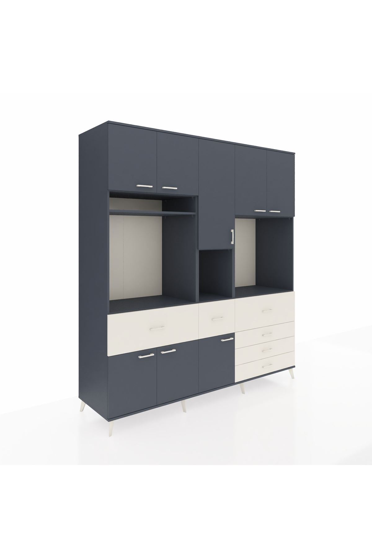 Kronos Dolap 10 Raflı 6 Çekmeceli 8 Kapaklı 220x59x243 Antrasit-Antrasit/Aytaşı