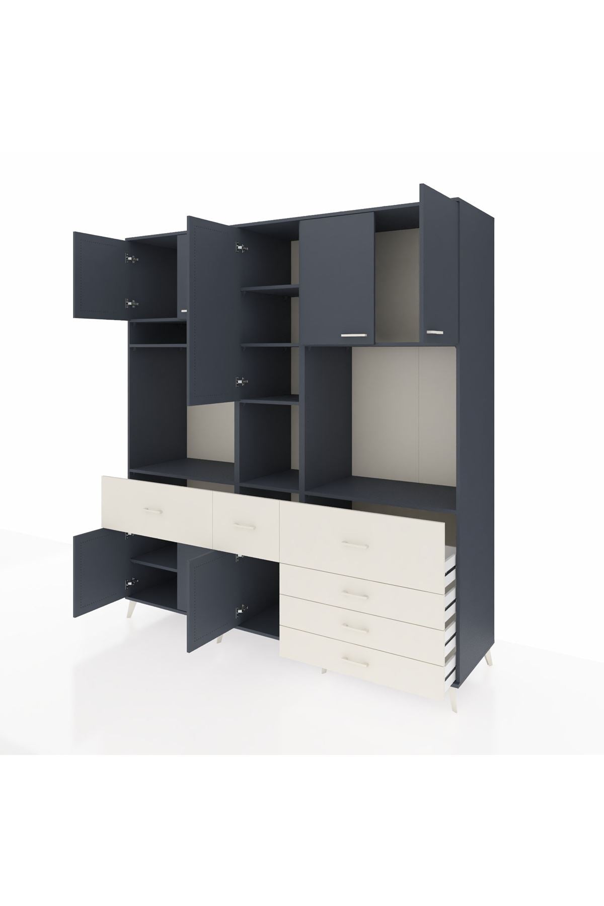 Kronos Dolap 10 Raflı 6 Çekmeceli 8 Kapaklı 220x59x243 Antrasit-Antrasit/Aytaşı